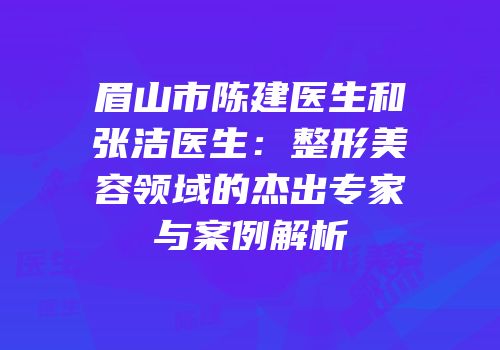 眉山市陈建医生和张洁医生：整形美容领域的杰出专家与案例解析