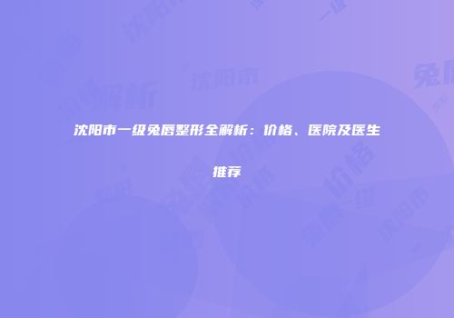 沈阳市一级兔唇整形全解析：价格、医院及医生推荐