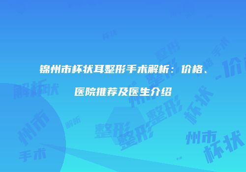 锦州市杯状耳整形手术解析：价格、医院推荐及医生介绍