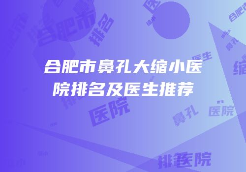 合肥市鼻孔大缩小医院排名及医生推荐