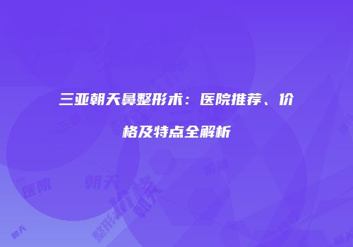 三亚朝天鼻整形术：医院推荐、价格及特点全解析