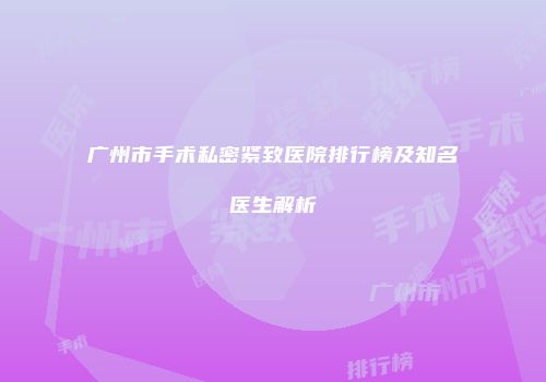 广州市手术私密紧致医院排行榜及知名医生解析