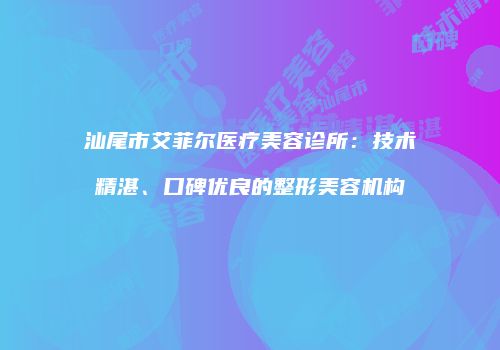 汕尾市艾菲尔医疗美容诊所：技术精湛、口碑优良的整形美容机构