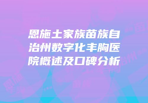恩施土家族苗族自治州数字化丰胸医院概述及口碑分析