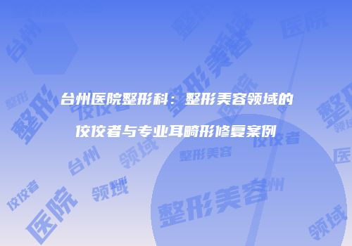 台州医院整形科：整形美容领域的佼佼者与专业耳畸形修复案例
