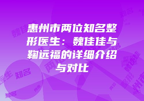 惠州市两位知名整形医生：魏佳佳与鞠远福的详细介绍与对比