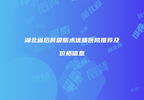 湖北省后背吸脂术优质医院推荐及价格信息