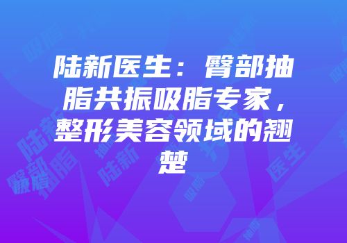 陆新医生：臀部抽脂共振吸脂专家，整形美容领域的翘楚