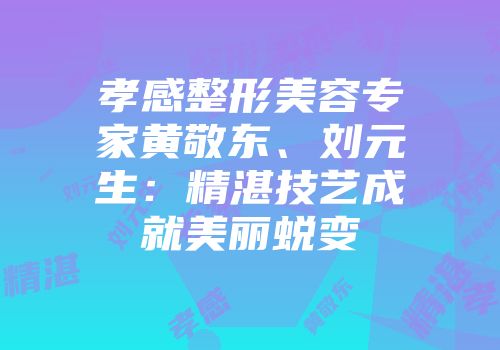 孝感整形美容专家黄敬东、刘元生：精湛技艺成就美丽蜕变