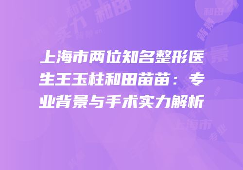 上海市两位知名整形医生王玉柱和田苗苗：专业背景与手术实力解析