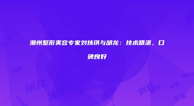 潮州整形美容专家刘炜琪与胡龙：技术精湛，口碑良好
