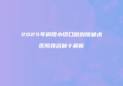 2025年铜陵小切口微创除皱术医院排名前十解析