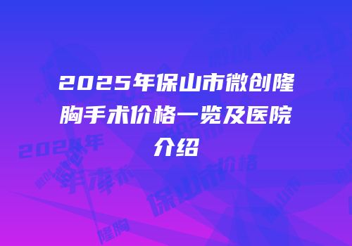 2025年保山市微创隆胸手术价格一览及医院介绍