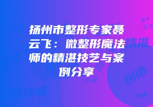 扬州市整形专家聂云飞：微整形魔法师的精湛技艺与案例分享