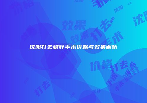 沈阳打去皱针手术价格与效果解析