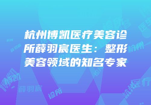 杭州博凯医疗美容诊所薛羽宸医生：整形美容领域的知名专家
