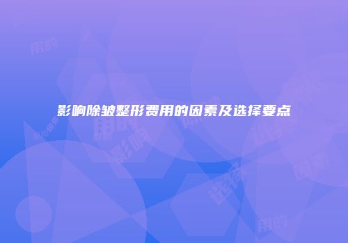 影响除皱整形费用的因素及选择要点