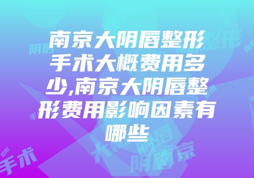 南京大阴唇整形手术大概费用多少,南京大阴唇整形费用影响因素有哪些