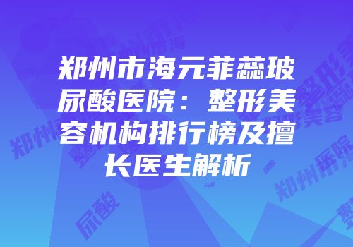 郑州市海元菲蕊玻尿酸医院：整形美容机构排行榜及擅长医生解析