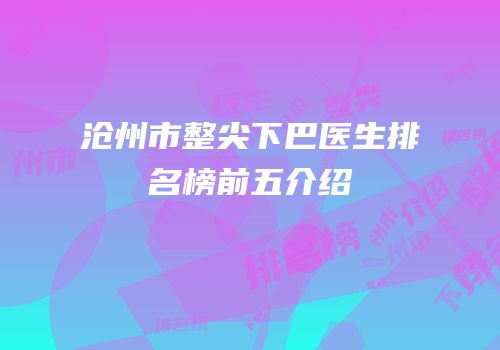 沧州市整尖下巴医生排名榜前五介绍