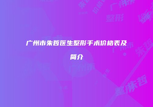 广州市朱哲医生整形手术价格表及简介
