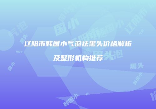 辽阳市韩国小气泡祛黑头价格解析及整形机构推荐