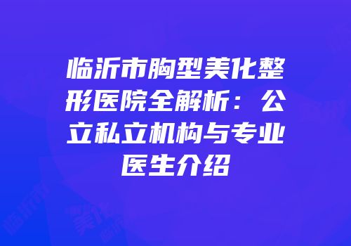 临沂市胸型美化整形医院全解析：公立私立机构与专业医生介绍