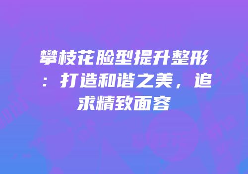 攀枝花脸型提升整形：打造和谐之美，追求精致面容