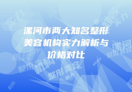 漯河市两大知名整形美容机构实力解析与价格对比
