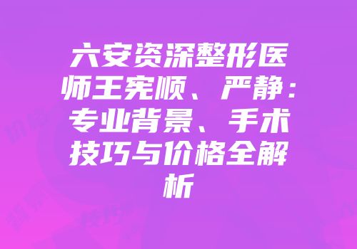 六安资深整形医师王宪顺、严静：专业背景、手术技巧与价格全解析