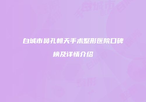 白城市鼻孔朝天手术整形医院口碑榜及详情介绍