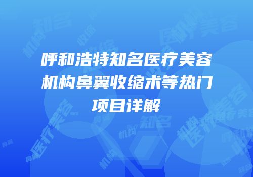 呼和浩特知名医疗美容机构鼻翼收缩术等热门项目详解