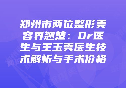 郑州市两位整形美容界翘楚：Dr医生与王玉秀医生技术解析与手术价格