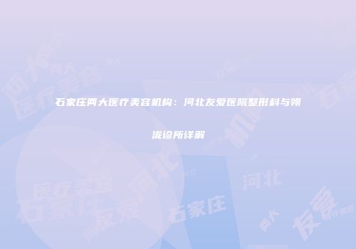 石家庄两大医疗美容机构：河北友爱医院整形科与翎泷诊所详解