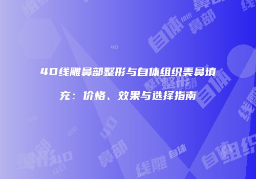 4D线雕鼻部整形与自体组织美鼻填充：价格、效果与选择指南