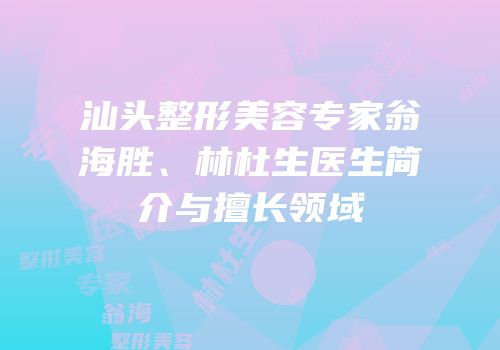 汕头整形美容专家翁海胜、林杜生医生简介与擅长领域