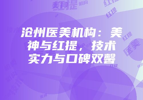 沧州医美机构：美神与红提，技术实力与口碑双馨