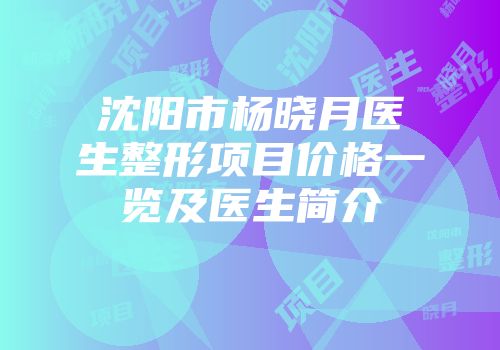 沈阳市杨晓月医生整形项目价格一览及医生简介