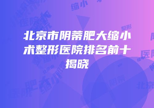 北京市阴蒂肥大缩小术整形医院排名前十揭晓