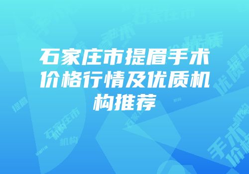 石家庄市提眉手术价格行情及优质机构推荐
