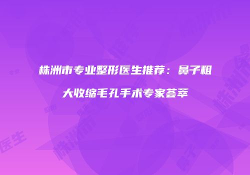 株洲市专业整形医生推荐：鼻子粗大收缩毛孔手术专家荟萃