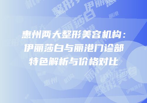 惠州两大整形美容机构：伊丽莎白与丽港门诊部特色解析与价格对比