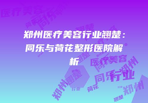 郑州医疗美容行业翘楚：同乐与荷花整形医院解析