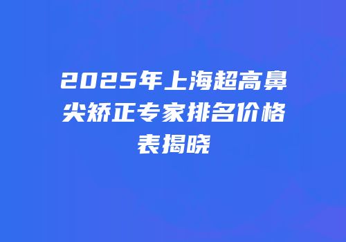 2025年上海超高鼻尖矫正专家排名价格表揭晓