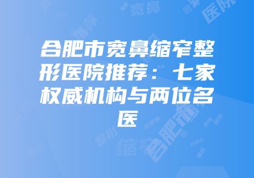合肥市宽鼻缩窄整形医院推荐：七家权威机构与两位名医