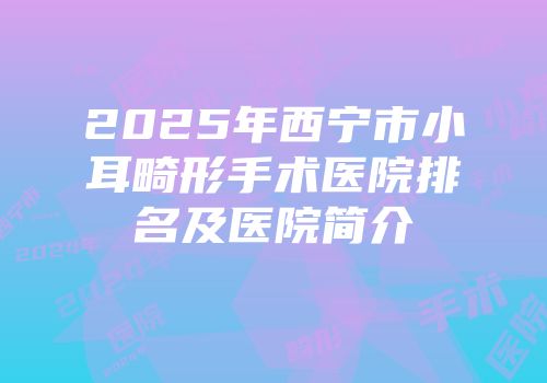 2025年西宁市小耳畸形手术医院排名及医院简介