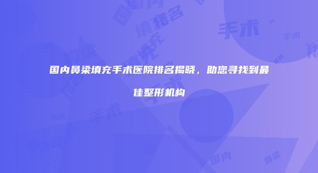 国内鼻梁填充手术医院排名揭晓，助您寻找到最佳整形机构