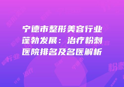 宁德市整形美容行业蓬勃发展：治疗粉刺医院排名及名医解析