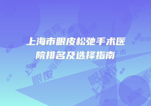 上海市眼皮松弛手术医院排名及选择指南