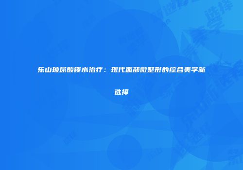 乐山玻尿酸锁水治疗：现代面部微整形的综合美学新选择